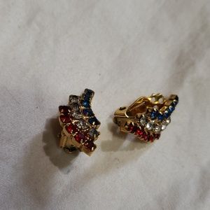 Vintage Red/White/Blue clipons faux diamonds